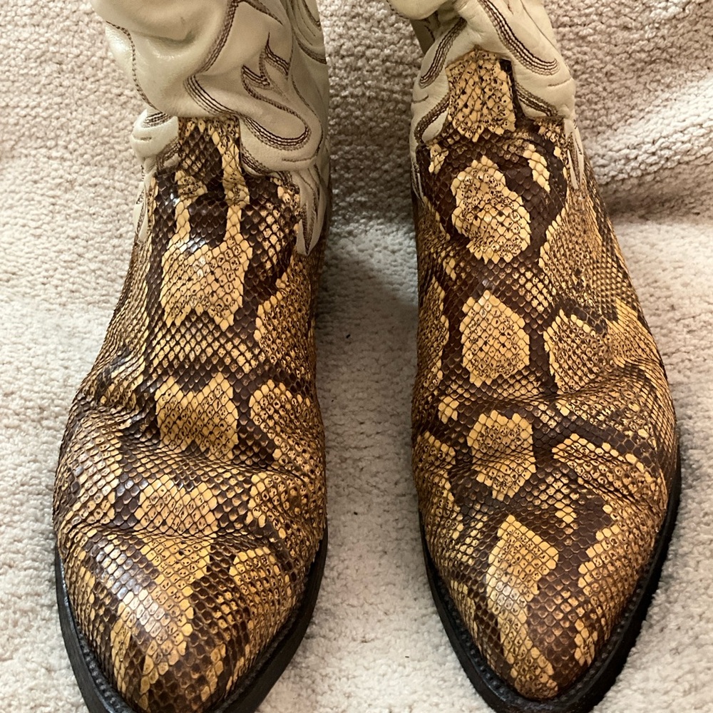 Vintage Larry Mahan Python Snake Leather Cowboy Western Boots, Womens 9.5 - 10 - Picture 4 of 11